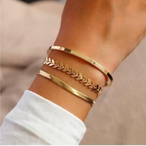 Gold 18k Gold Plated 3pc Snake Herringbone Bracelet Set